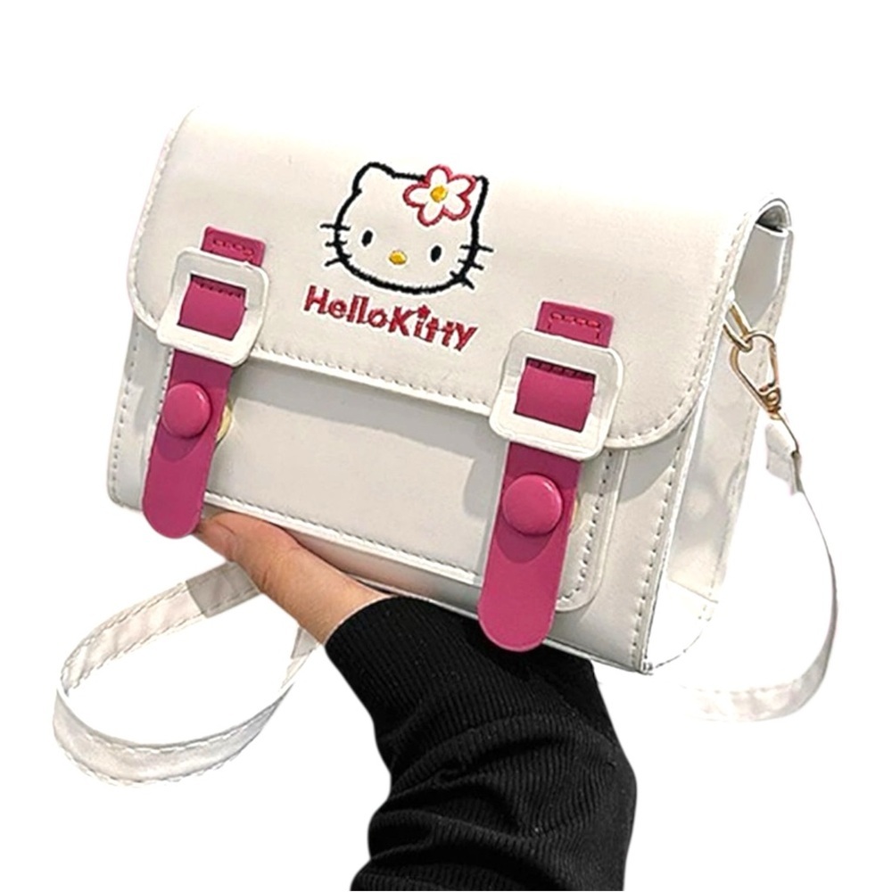 Hello Kitty Shoulder Bag - Kawaii Design in White and Pink with Adjustable Strap